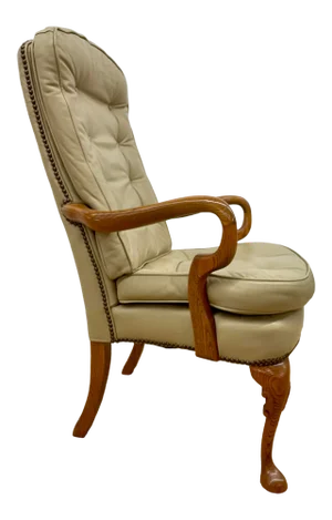 English Queen Anne Style Leather Wingback or Office Chair