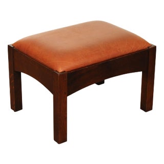 Stickley Mission Collection Oak and Leather Footstool For Sale