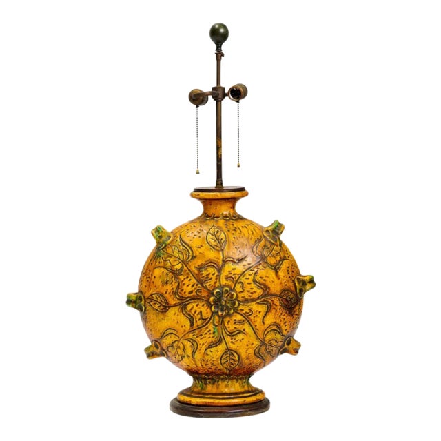 Vintage 1950s Ceramic and Wood Lamp For Sale