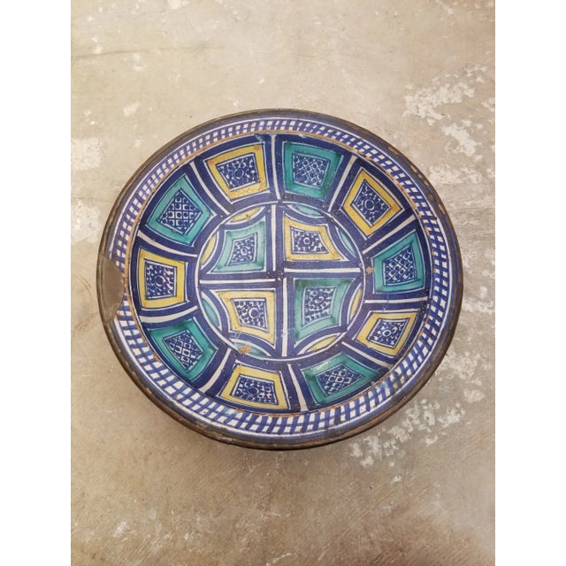 Turquoise Antique Moraccan Ceramic Bowl For Sale - Image 8 of 11