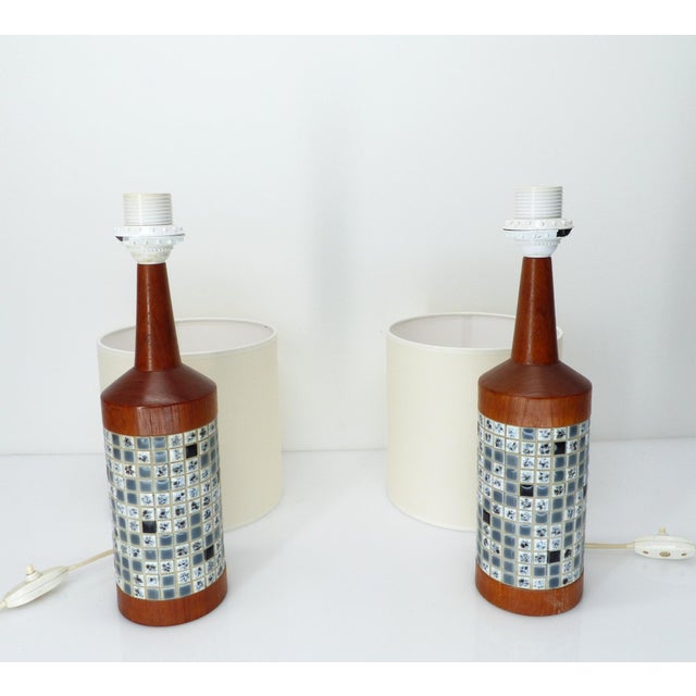 Scandinavian Teak and Mosaic Table Lamps, Denmark, 1960, Set of 2 For Sale - Image 6 of 10