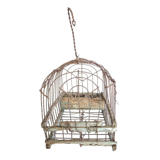 Antique Handmade Wood & Wire Cage For Sale - Image 4 of 4