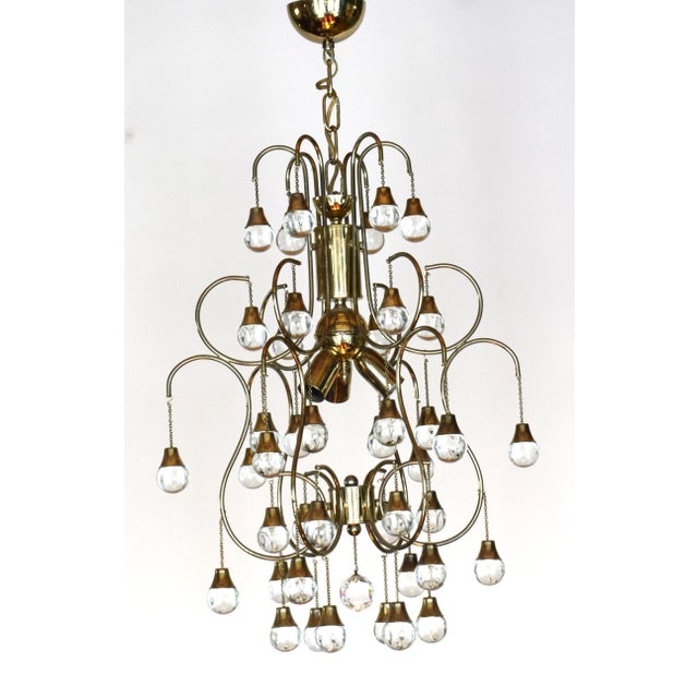 Exquisite Italian brass and glass drop chandelier in the Hollywood Regency style - circa 1970 Attributed to Venini or...