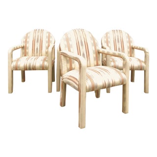 Set of 4 1980s Upholstered Dining Chairs With Arms For Sale