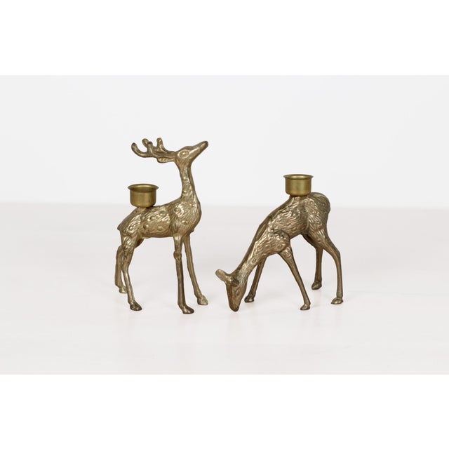 Midcentury Brass Deer Candle Holders, Stag and Doe Pair For Sale - Image 12 of 14