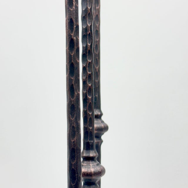 Metal Hand Forged Iron Candelabra Set of 3 (100-120cm) Antique Copper Finish Hammered Stem with Calla Lily Cups For Sale - Image 7 of 10