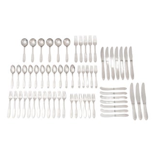 Georg Jensen "Mitra" Stainless Steel Flatware Partial Service, 62 Pieces For Sale