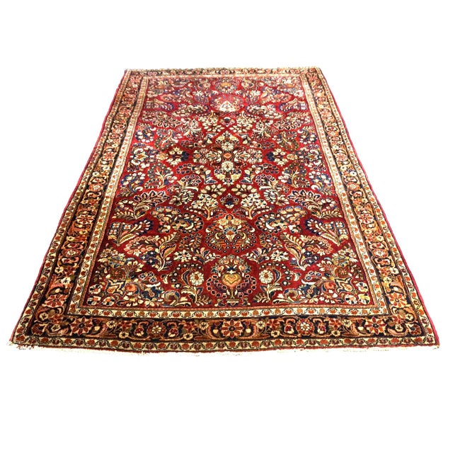 Antique Persian Sarouk Wool 4x6 Red, Orange & Ivory Handmade Area Rug #9902994 For Sale - Image 4 of 7