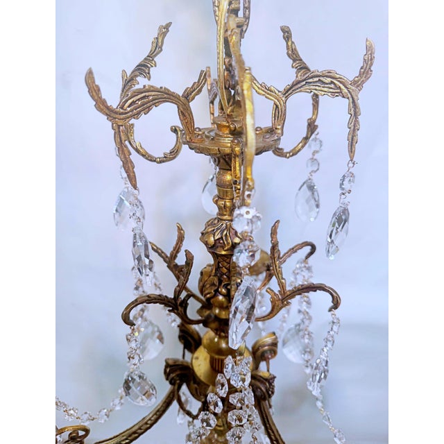 Brass 1930s Vintage Brass Chandelier With Crystals For Sale - Image 8 of 13
