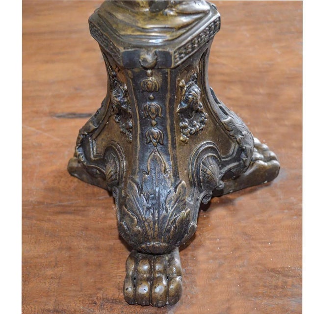 1960s Cherub Holding An Urn Bronze Candleholder For Sale - Image 5 of 5