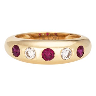 Ruby Diamond Band Size 7 Vintage 14k Yellow Gold Ring Estate Stacking Jewelry For Sale