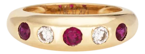 Ruby Diamond Band Size 7 Vintage 14k Yellow Gold Ring Estate Stacking Jewelry