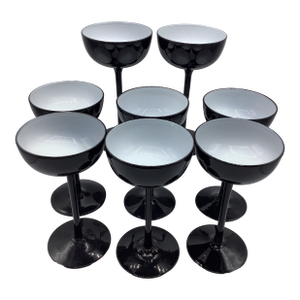 Vintage Carlo Moretti Italy Black White Cased Glass Tall Stem Champagne Coupes - Set of 8