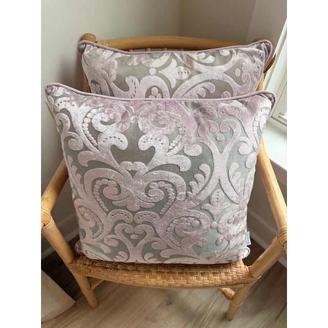 Textile Pair of New Lilac Velvet Damask Throw Pillows With Down Inserts For Sale - Image 7 of 11