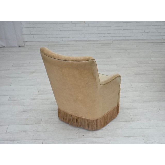 Green Danish Armchair in Light Green Furniture Velour, 1970s For Sale - Image 8 of 17