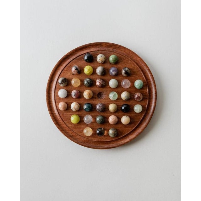 Vintage Solitaire Wooden Game Board with Stone Marbles, 1960s For Sale - Image 11 of 11