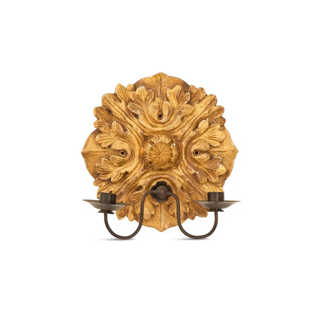 Italian Pair of Mid 20th Century Italian Giltwood and Metal Sconces For Sale - Image 3 of 4