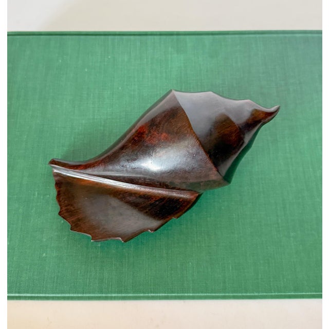 Brown Vintage Large Carved Ironwood Conch Shell Sculpture Objects, a Pair For Sale - Image 8 of 16