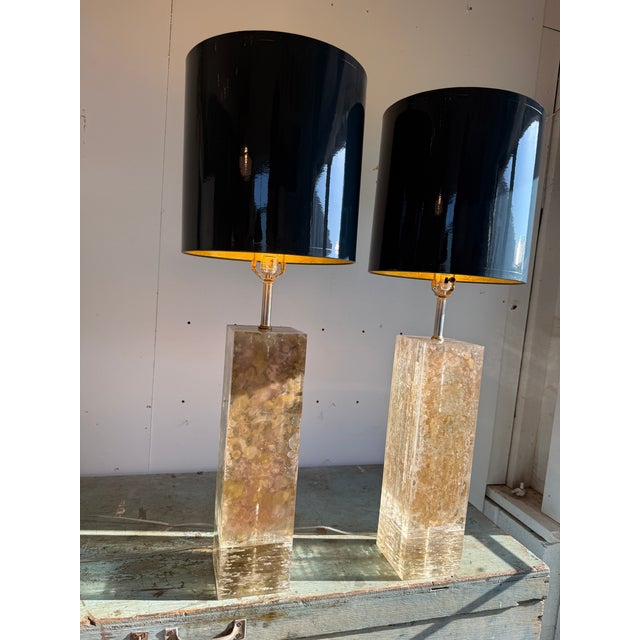 Vintage Heavy Pair of Fractal Resin Table Lamps - Gold Modernist Glam in Style of Romeo Rega - 20" Tall Rectangle Base For Sale - Image 18 of 18