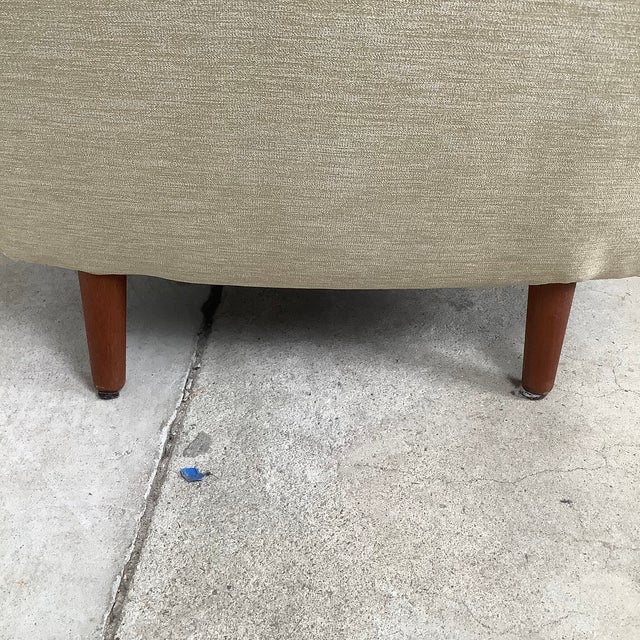 Scandinavian Modern Lounge Chair and Ottoman — Faceted Back, Walnut Legs, Recently Reupholstered, 1960s For Sale - Image 4 of 16