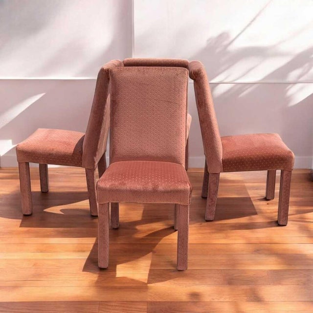 Postmodern Salmon-Pink Velvet Dining Chairs, Sculptural Set of 4 (1980s) For Sale - Image 14 of 18