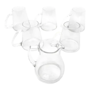 1930's Vintage Hand Blown Coffee / Tea Mugs & Creamer Set - 6 Pieces