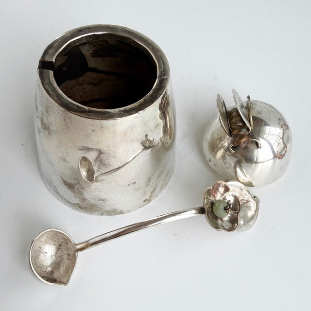 Metal Los Castillo Taxco Mexican Silver Plate Honey Pot With Bee and Floral Spoon For Sale - Image 7 of 10
