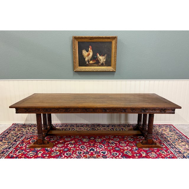 Wood Antique French Renaissance Farmhouse Triple Baluster Dining Table Oak c.1900 For Sale - Image 7 of 18