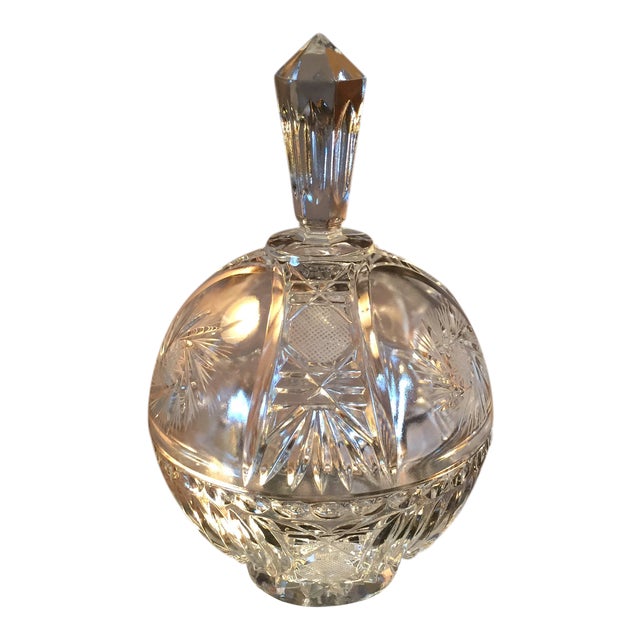 Vintage Cut-Glass Candy Dish or Lidded Compote With Prism Top For Sale