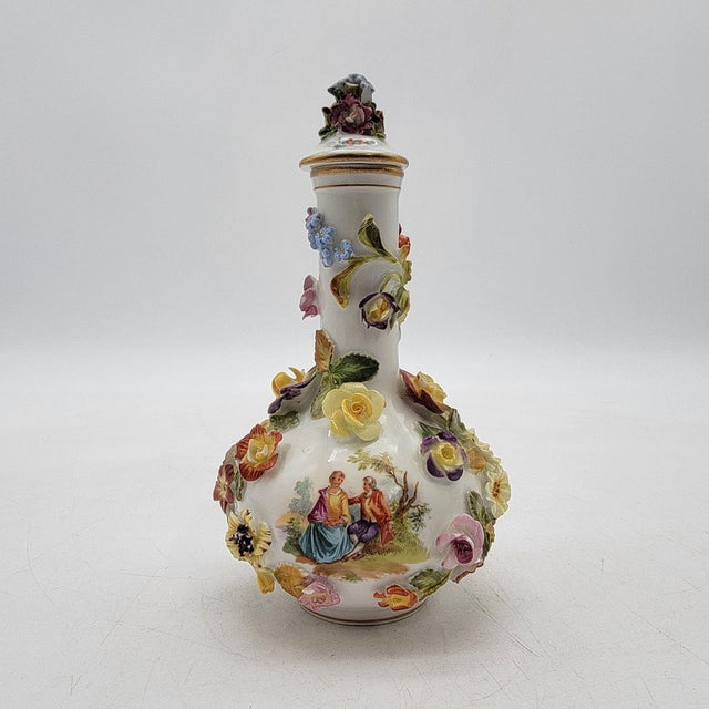 Victorian Set of 2 Antique Meissen-Style Porcelain Covered Jar and Vase Carl Thieme Dresden Mark For Sale - Image 3 of 9