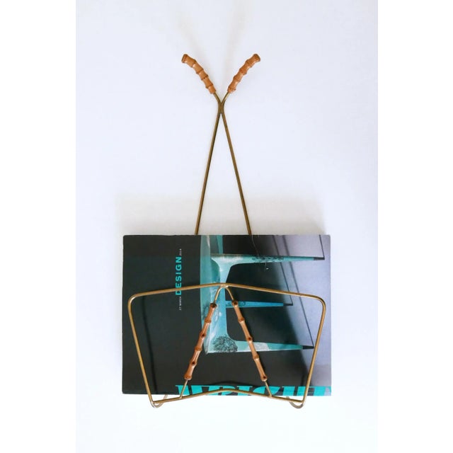 Wood Mid-Century Wall-Mounted Brass & Bamboo Magazine Rack, Germany, 1960s For Sale - Image 7 of 18