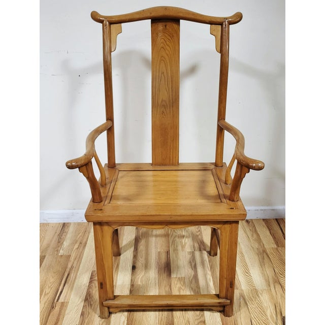 Chinese Chinese Early 19th C Carved Elm Wood Yoke Chair Armchair For Sale - Image 3 of 15