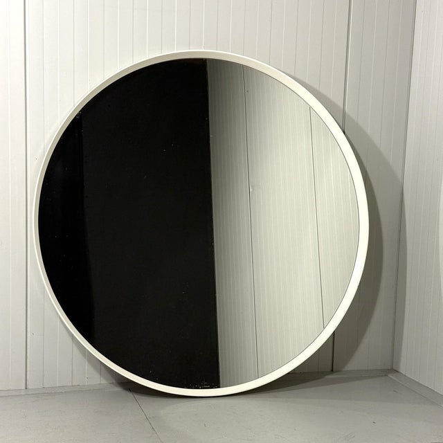 White Round Wooden Wall Mirror, 1970s For Sale - Image 9 of 18