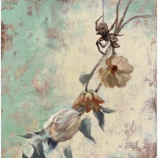 Waterspout - Webber's Reward by Dana Hawk | Oil on Artefex panel Spider on flowers with soft background For Sale