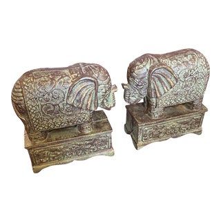 Metal African Elephant Bookends - a Pair For Sale