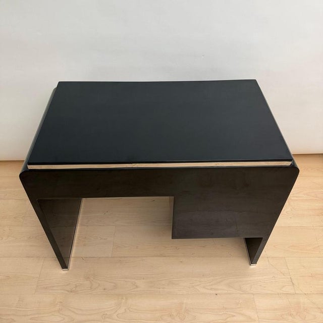 Small Art Deco Desk in Black Lacquer, Nickel, and Bird's Eye Maple, France, 1930s For Sale - Image 15 of 18