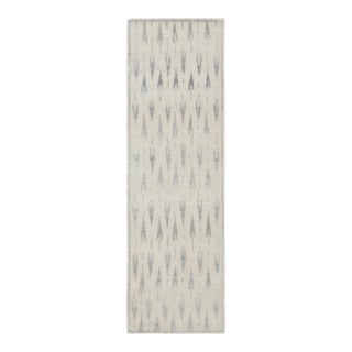 Contemporary Distressed Block Print Ikat Natural Silk Runner by Rug & Kilim, India For Sale
