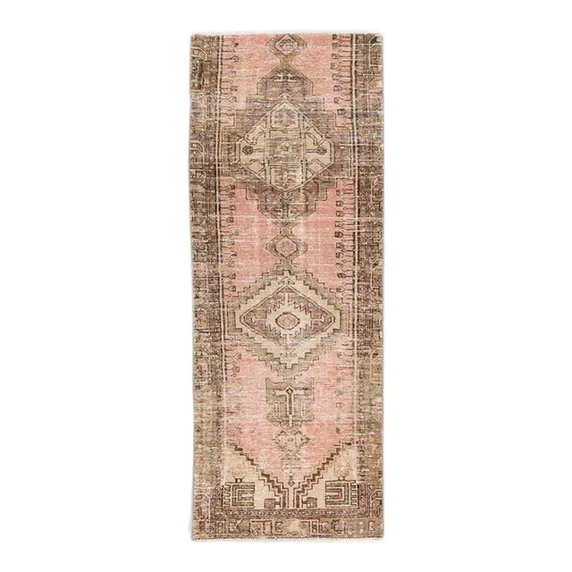 Vintage Distressed HandmadeTribal Pink Wool Rug For Sale
