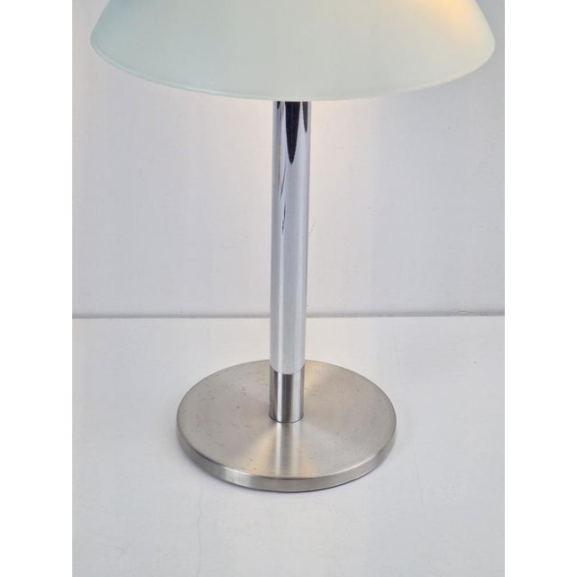 Metal Mid-Century Mushroom Table Lamp in Sandblasted Glass, Stainless Steel & Chrome, 1960s For Sale - Image 7 of 8