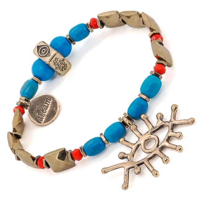 Traditional Evil Eye Dream Turquoise Beaded Bracelet For Sale - Image 3 of 5