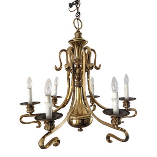 Colonial-Style Brass 6-Light Chandelier For Sale