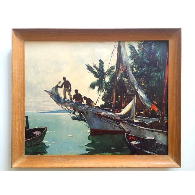 Anthony Thieme Mid Century 1950's Framed Lithograph Print " Southern Waters Nassau " For Sale - Image 13 of 13