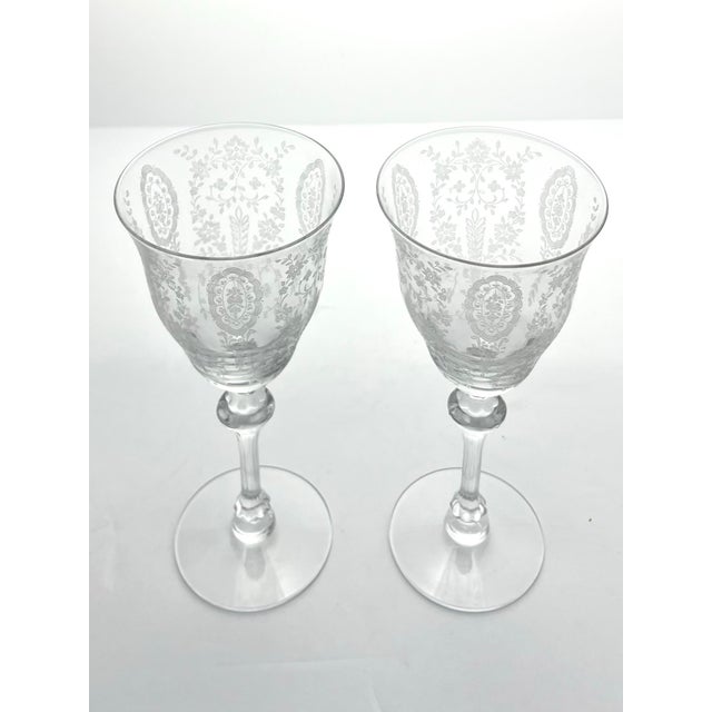 American 1940s American Tiffin Franciscan “Love Lace” Pair of Water Glasses For Sale - Image 3 of 6