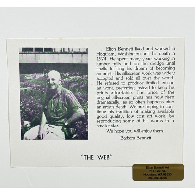 Printmaking Materials 1960s "The Web" by Elton Bennett – Framed Offset Lithograph For Sale - Image 7 of 8