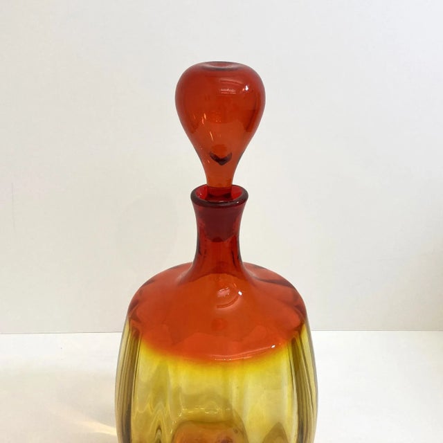 Vintage Blenko Optic Tangerine Decanter, Signed by Nickerson For Sale In San Francisco - Image 6 of 8