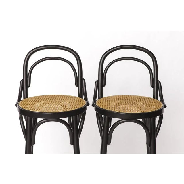 Pair of Bentwood Bar Stools with Vienna Cane Seats in the Thonet Style – Unknown Manufacturer Likely Italian production,...