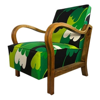 Art Deco Lounge Chair in Green Waves, 1940s For Sale