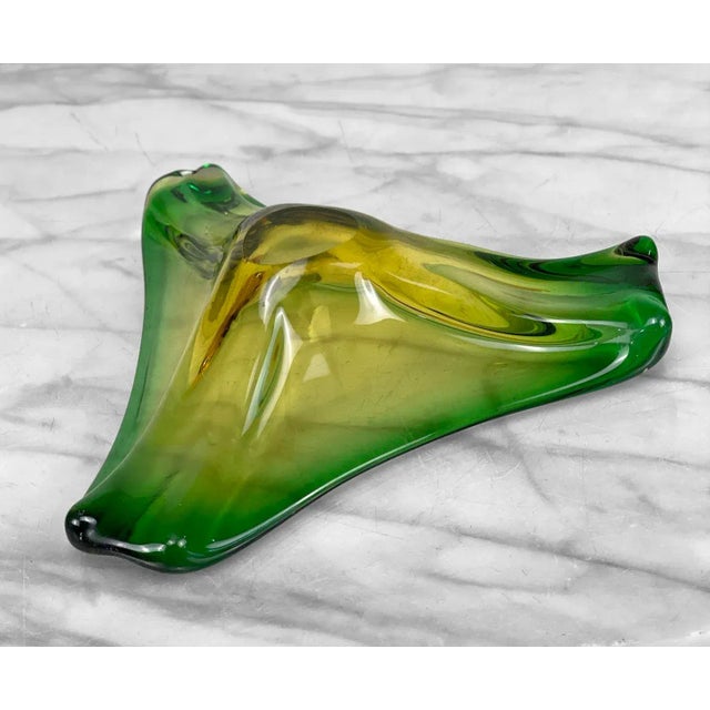 Glass Mid-Century Atomic Italian Murano Green Art Glass Centerpiece Bowl For Sale - Image 7 of 8