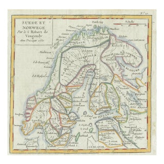 Antique Scandinavian Map of Sweden & Norway from Robert de Vaugondy, 1750s For Sale