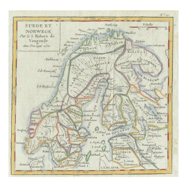 Antique Scandinavian Map of Sweden & Norway from Robert de Vaugondy, 1750s For Sale